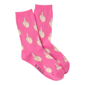 Women's Middle Finger Crew Socks -Pink ^