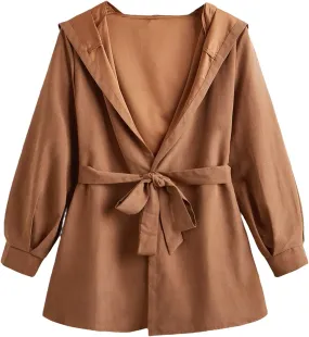 Women's Open Front Belted Hooded Coat