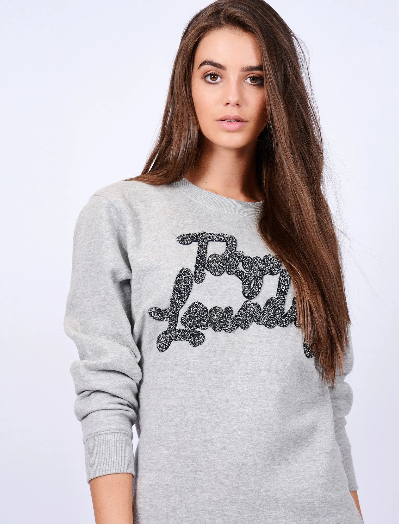 Womens Sweatshirt with Boucle Motif in Light Grey Marl - Tokyo Laundry