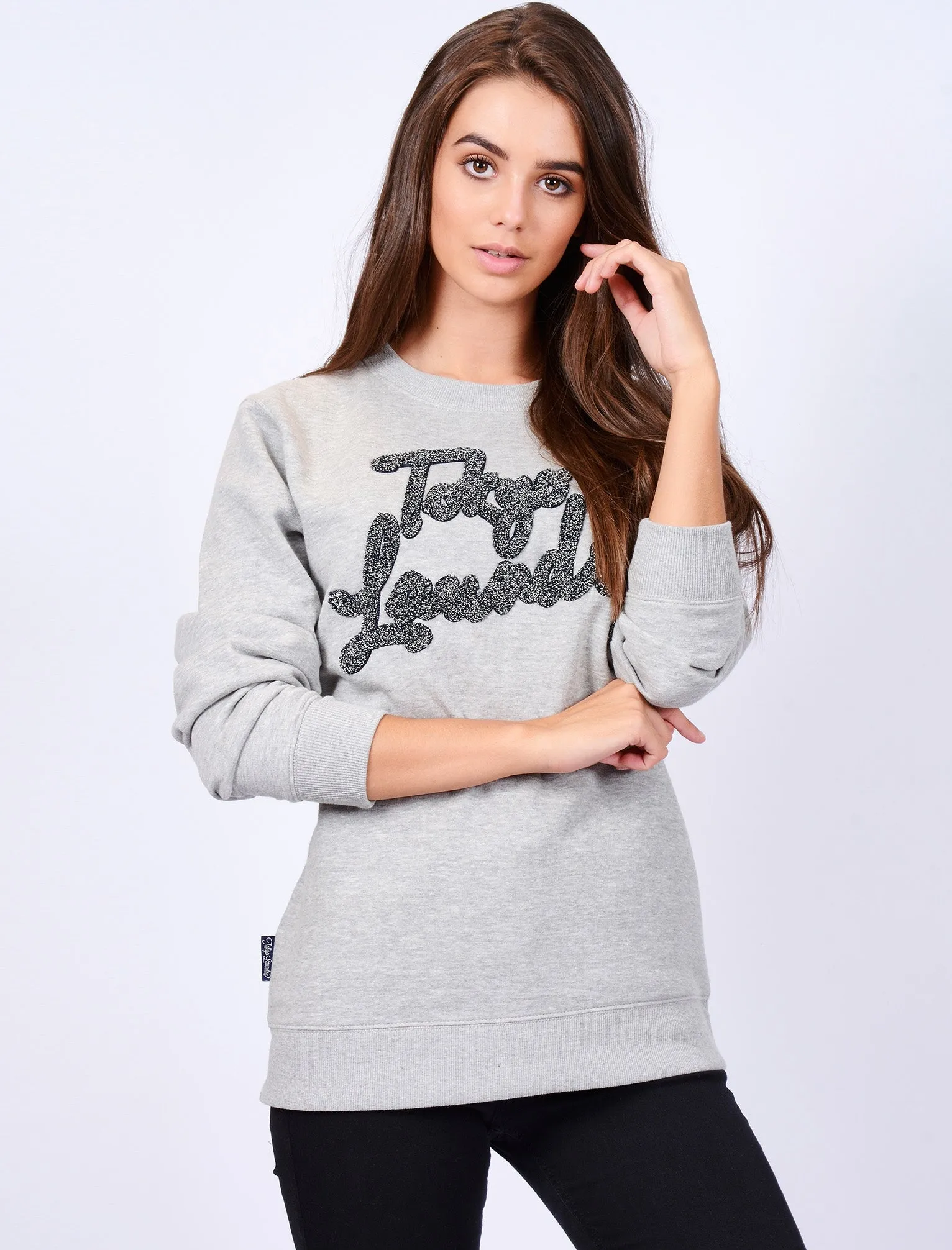 Womens Sweatshirt with Boucle Motif in Light Grey Marl - Tokyo Laundry