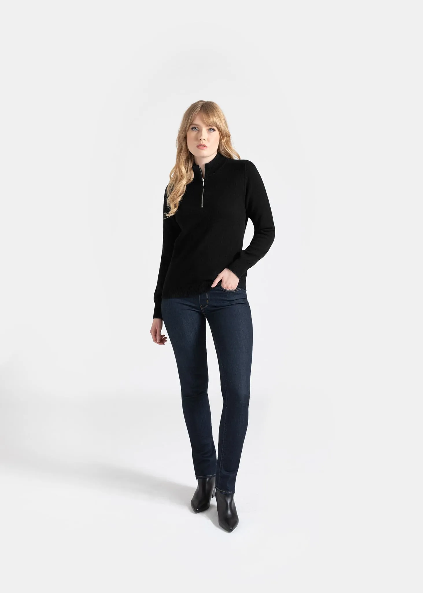 Women's Zip Neck Jumper Black