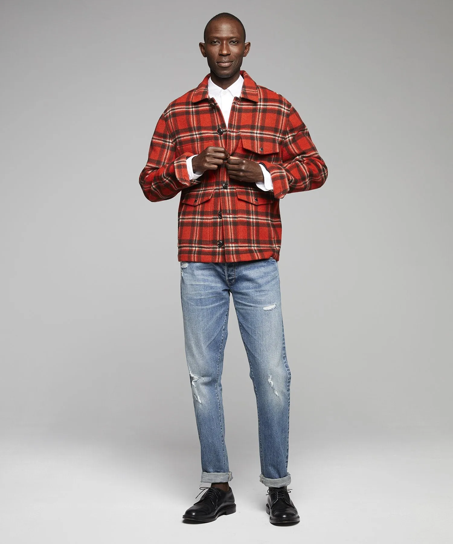 Wool Plaid Cruiser Jacket in Orange