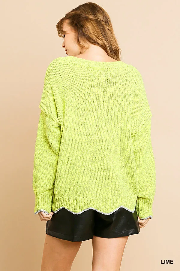 Zig Zag Pullover Sweater, Lime